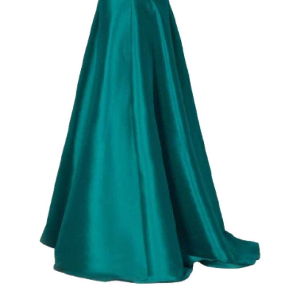 Terani Couture Emerald Off-Shoulder Satin Prom Gown - Picture 4 of 9